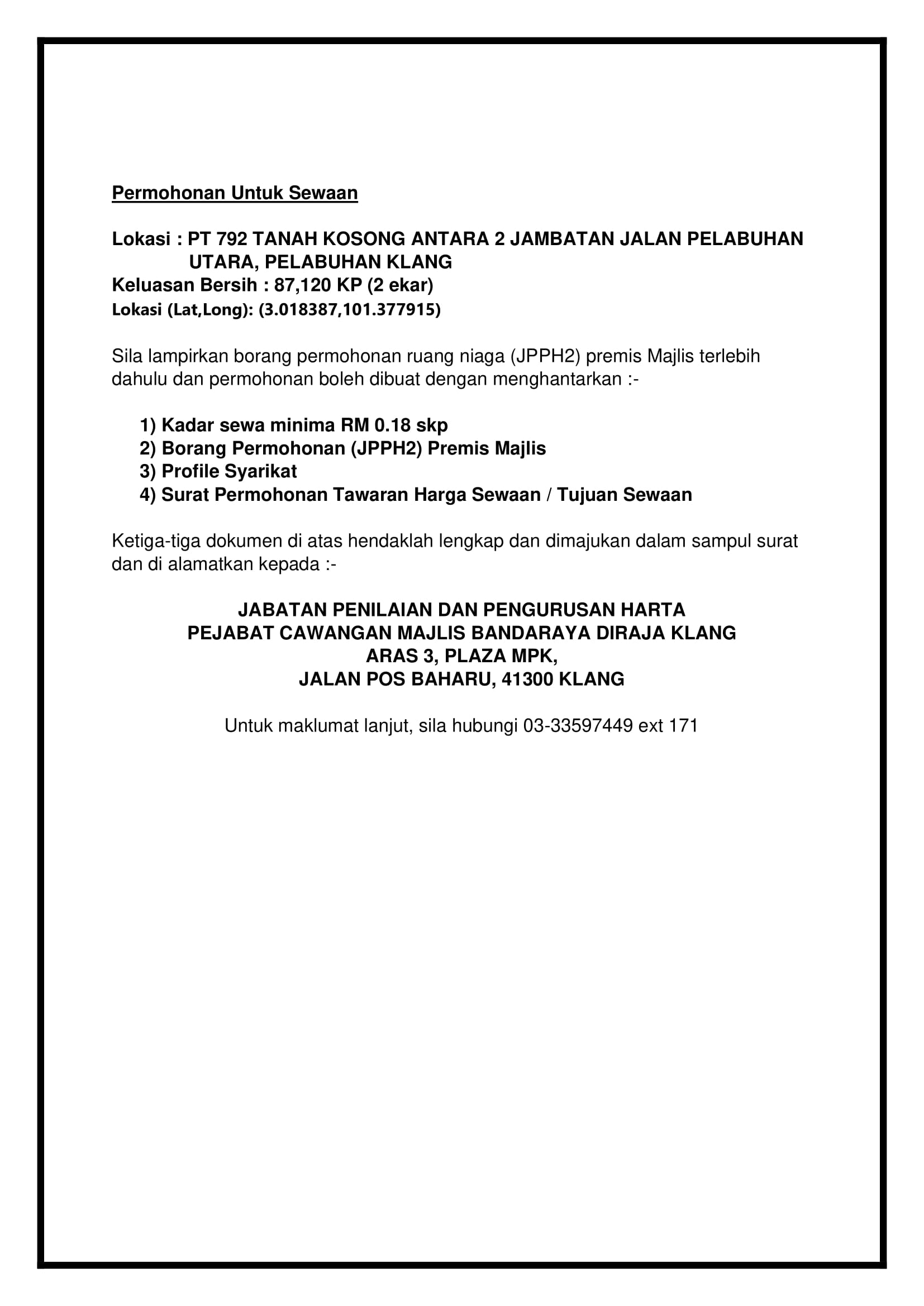 IKLAN TANAH KOSONG UNTUK DISEWAKAN (BULAN MAC 2025)