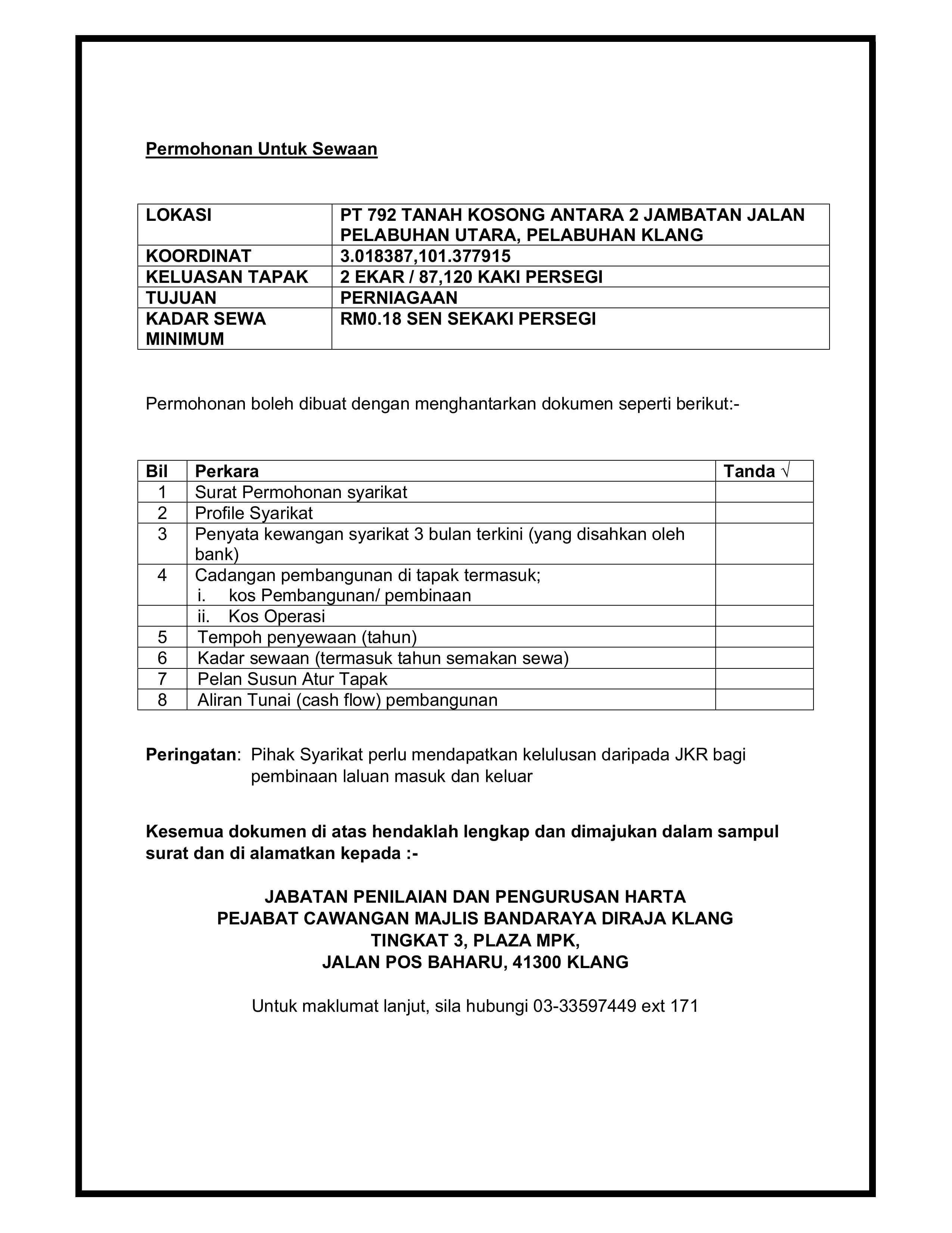 tanah kosong pt 792 untuk disewakan