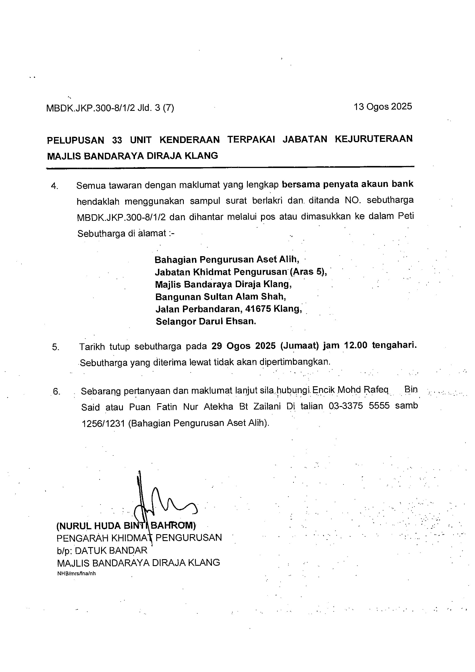 RALAT : KENYATAAN TAWARAN SEBUTHARGA 33 UNIT KENDERAAN TERPAKAI JABATAN PENGUATKUASA MBDK