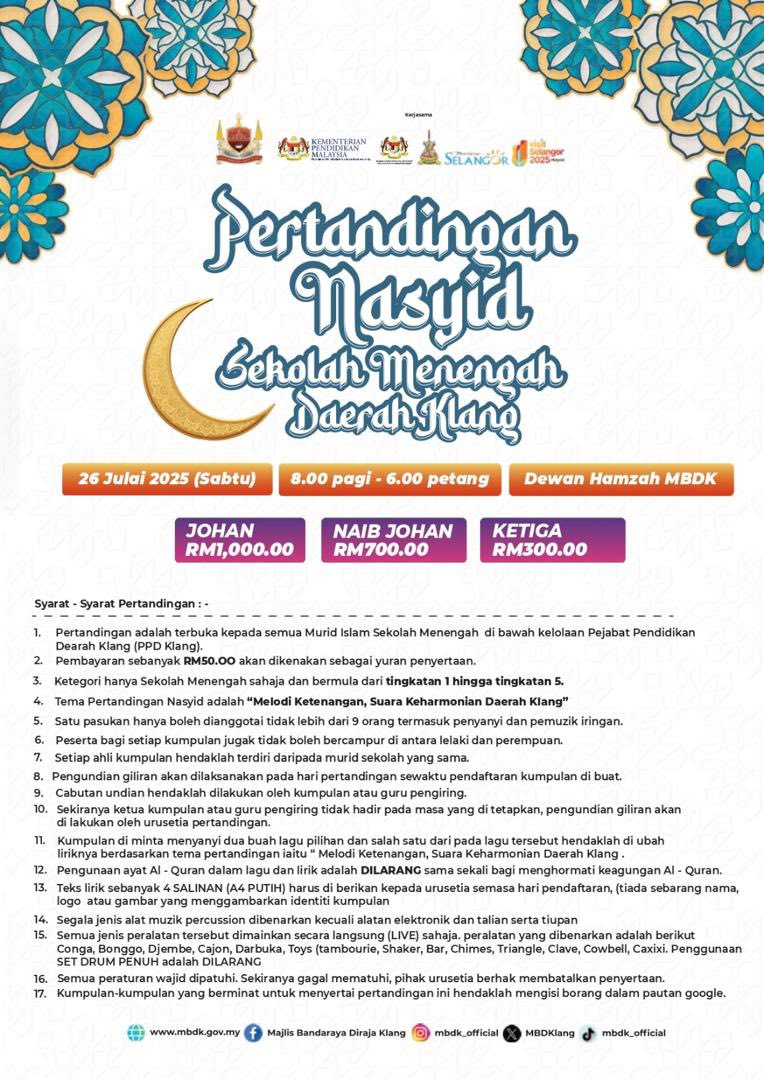 PERTANDINGAN NASYID SEKOLAH MENENGAH DAERAH KLANG
