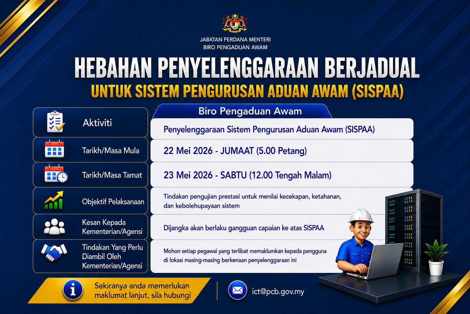 hebahan penyelenggaraan berjadual untuk sistem pengurusan awam (sispaa)
