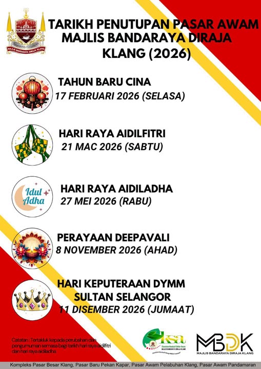 makluman penutupan pasar awam mbdk tahun 2026