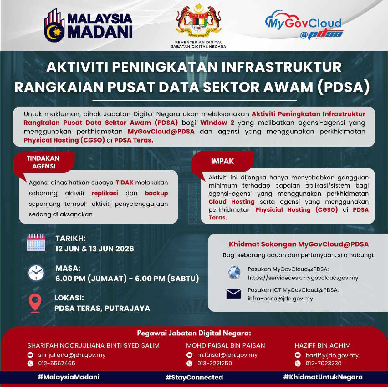 MAKLUMAN AKTIVITI PENINGKATAN INFRASTRUKTUR RANGKAIAN PUSAT DATA SEKTOR AWAM (PDSA)