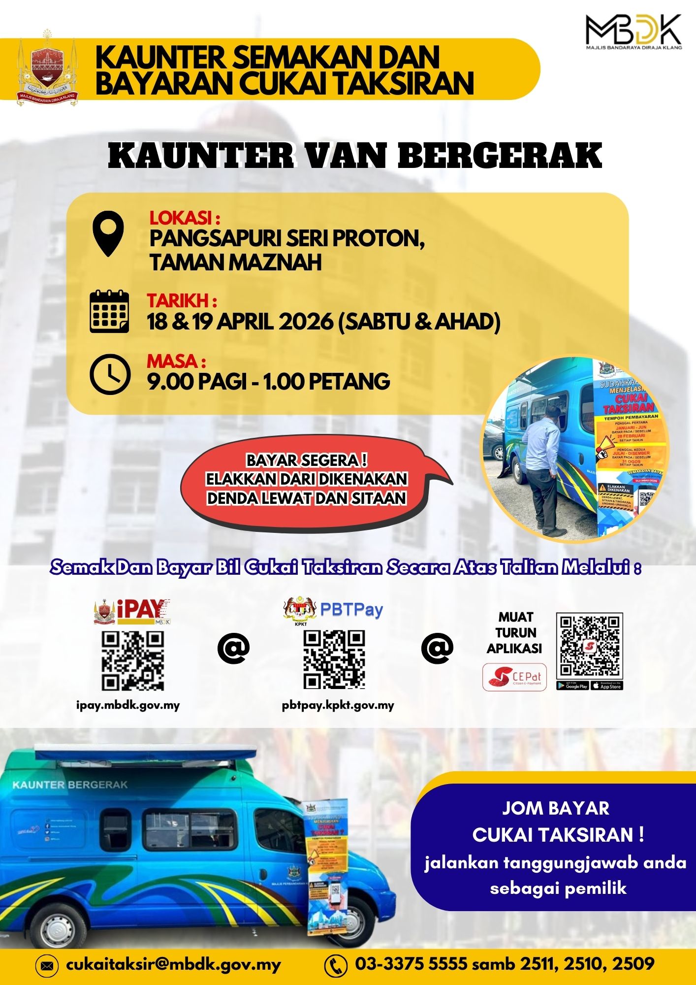  KAUNTER SEMAKAN DAN BAYARAN CUKAI TAKSIRAN (VAN BERGERAK) BULAN APRIL