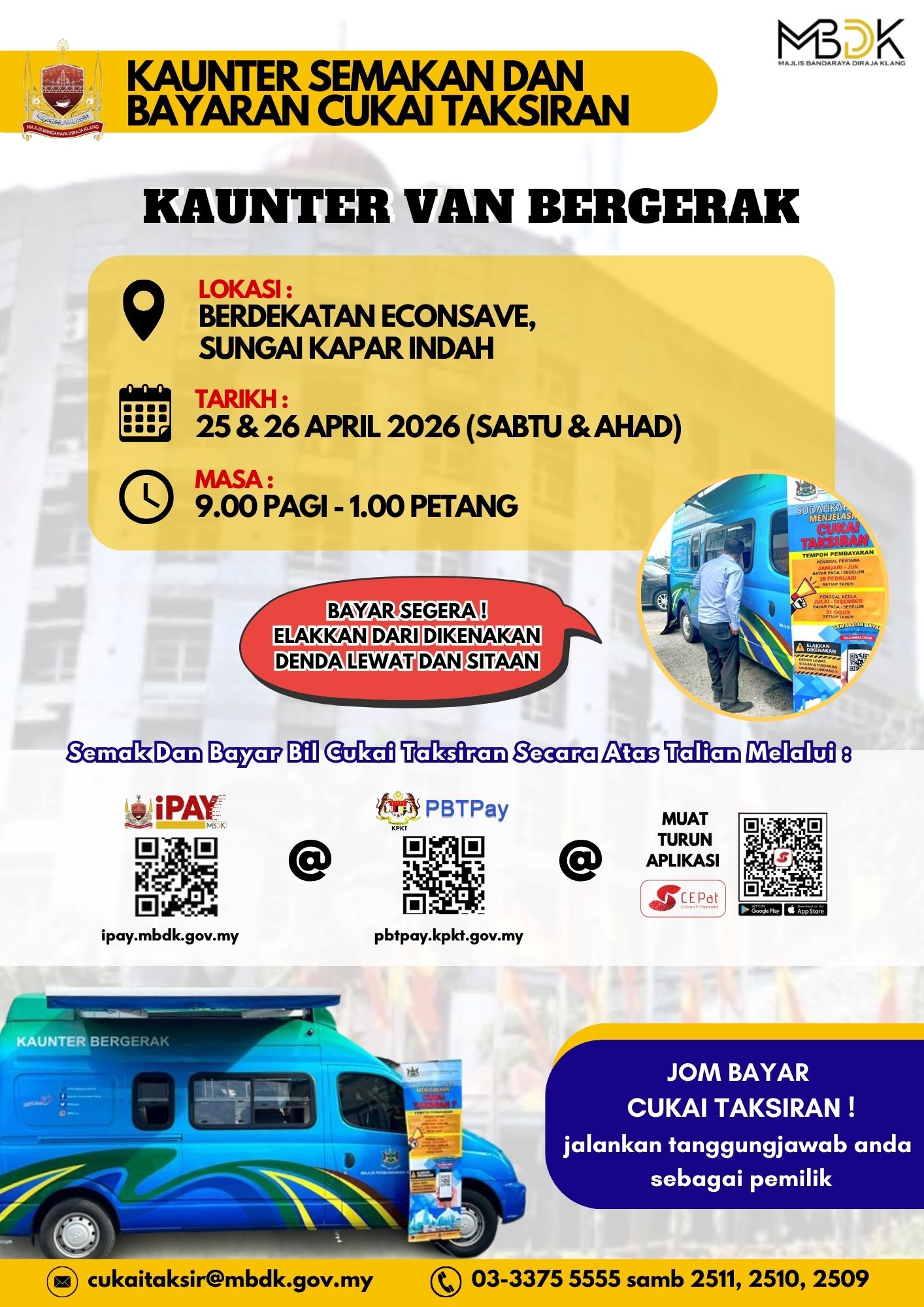KEMPEN SEMAKAN DAN BAYARAN CUKAI TAKSIRAN (VAN BERGERAK) BULAN APRIL 2026