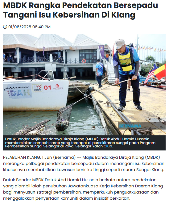 MBDK Rangka Pendekatan Bersepadu Tangani Isu Kebersihan Di Klang
