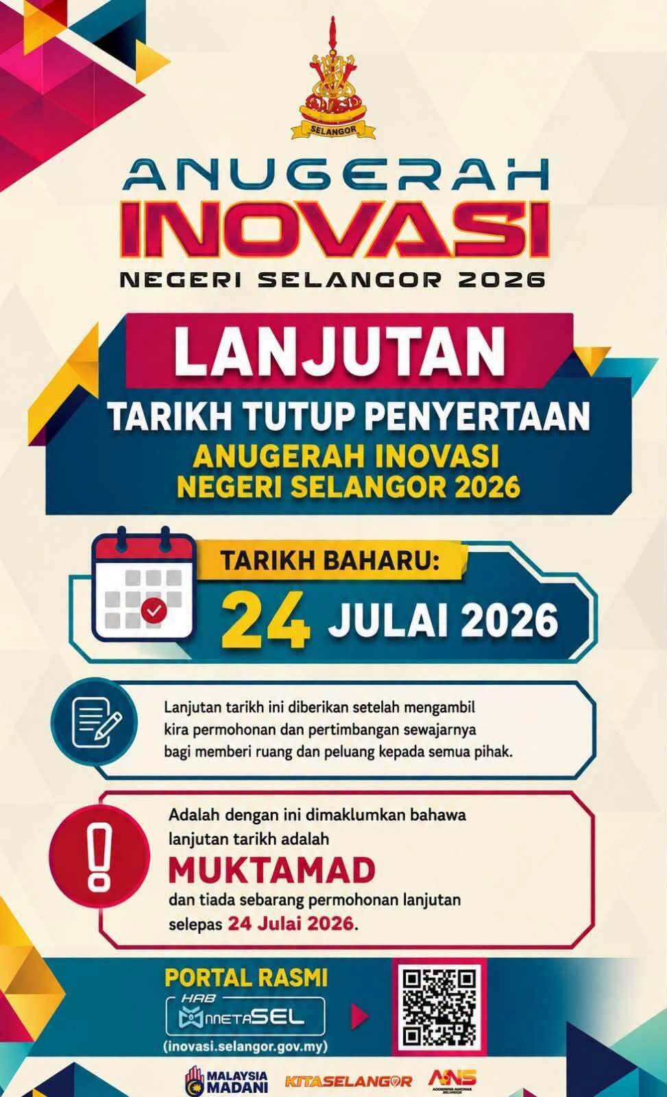 lanjutan tarikh tutup penyertaan anugerah inovasi negeri selangor 2026 (ains 2026)