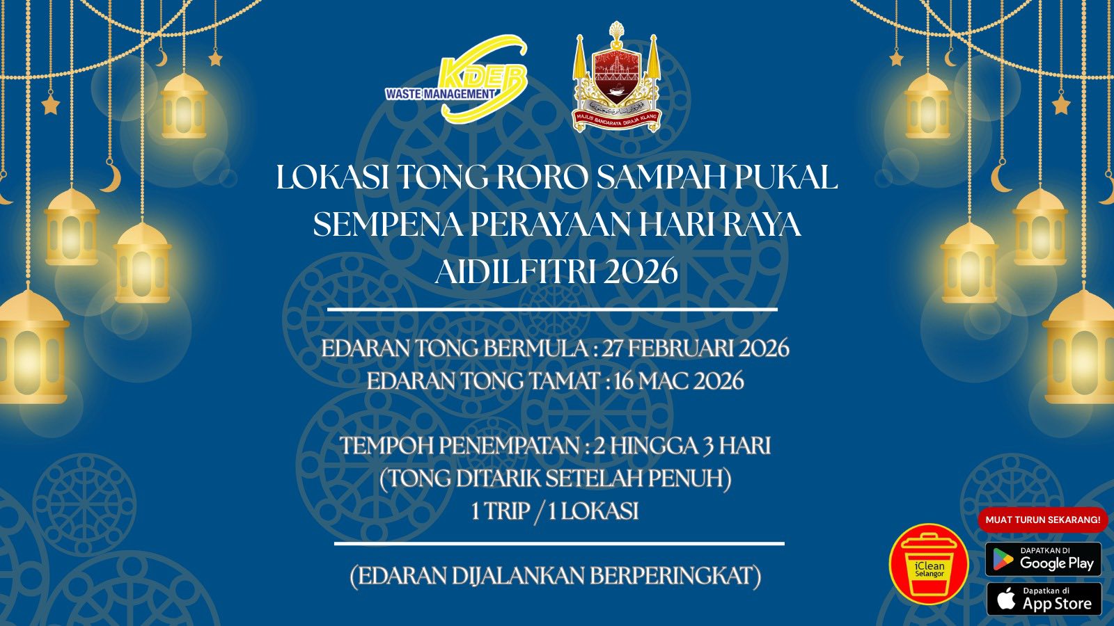 LOKASI TONG RORO SAMPAH PUKUL SEMPENA PERAYAAN HARI RAYA AIDILFITRI 2026