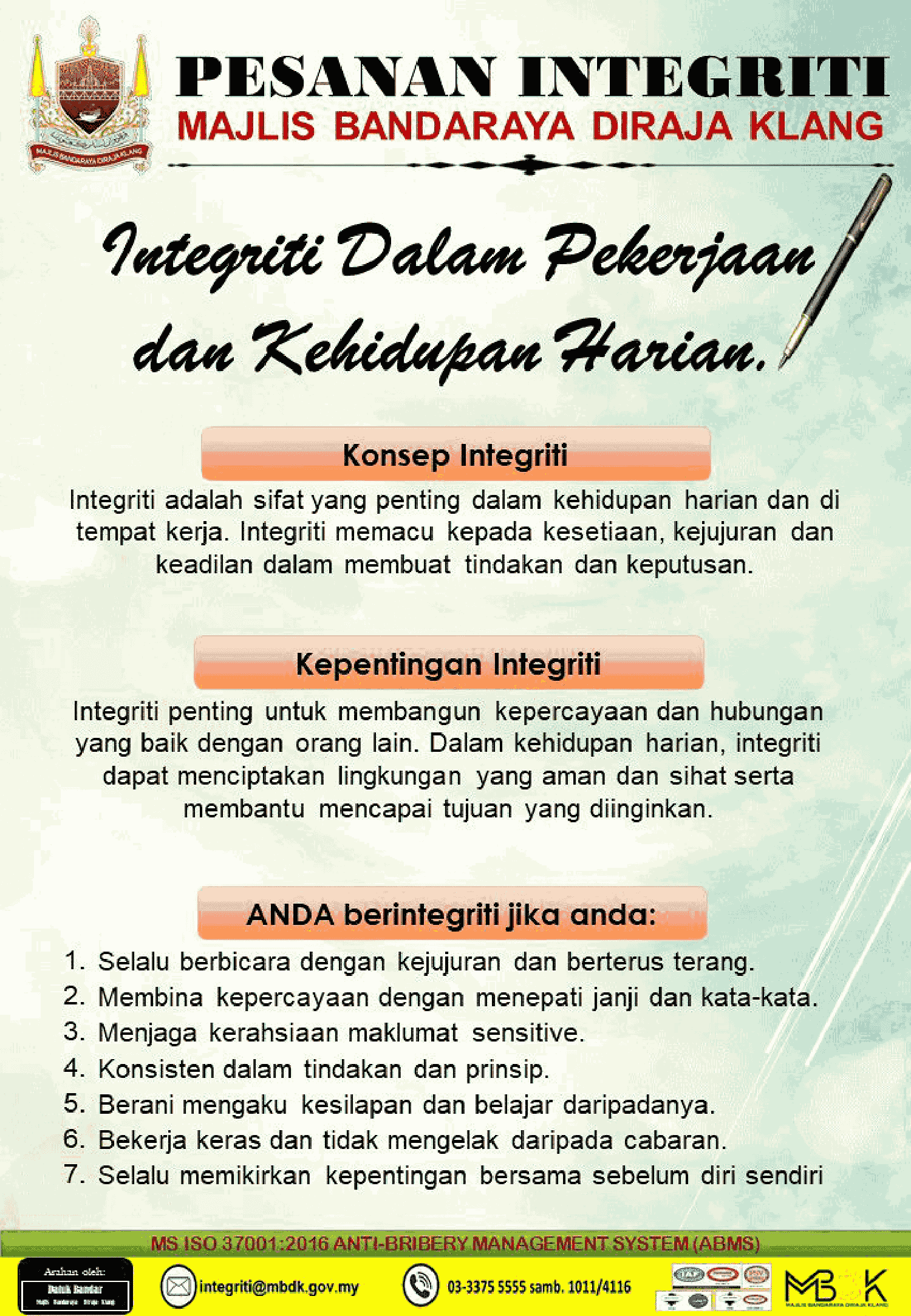 Integriti Dalam Pekerjaan dan Kehidupan Harian