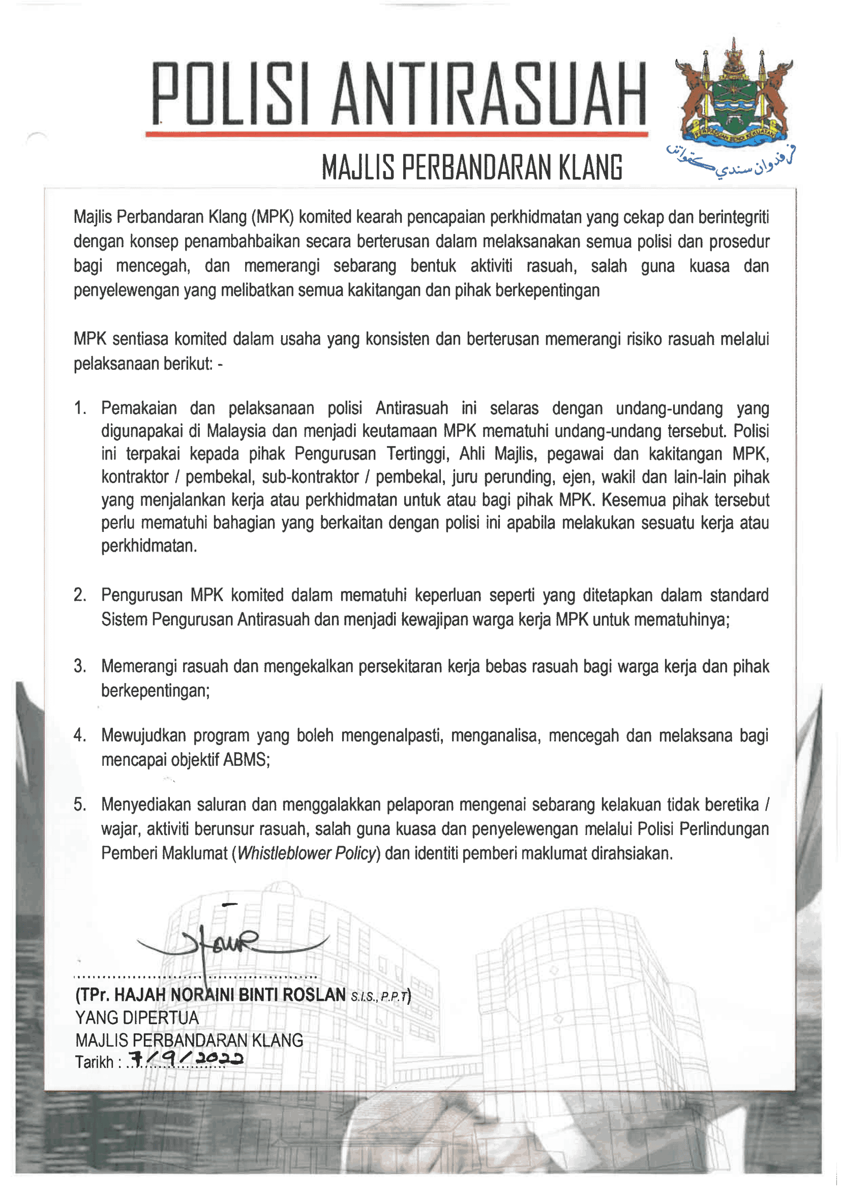 Kenyataan Polisi Anti Rasuah MPK