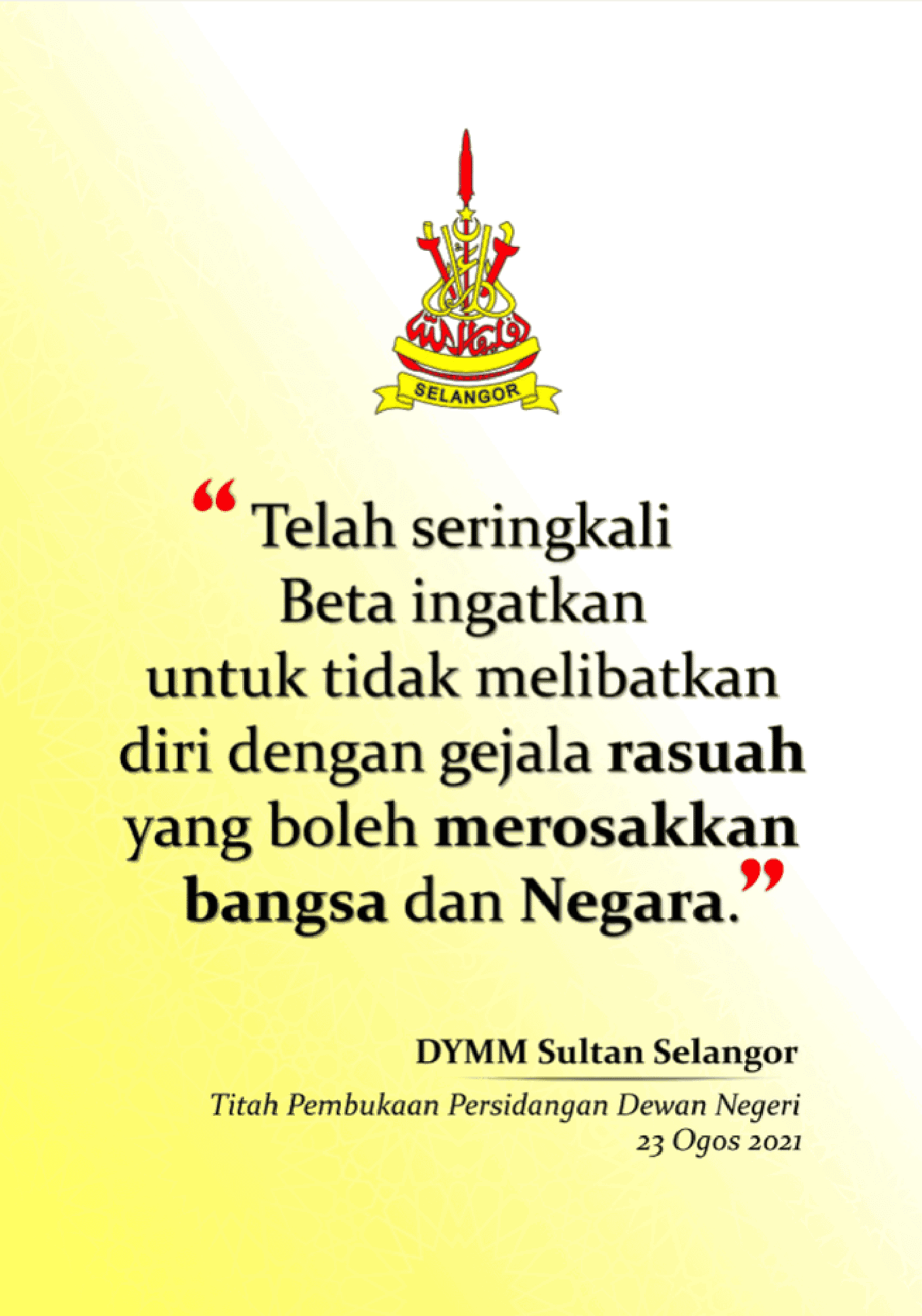 Titah DYMM Sultan Selangor