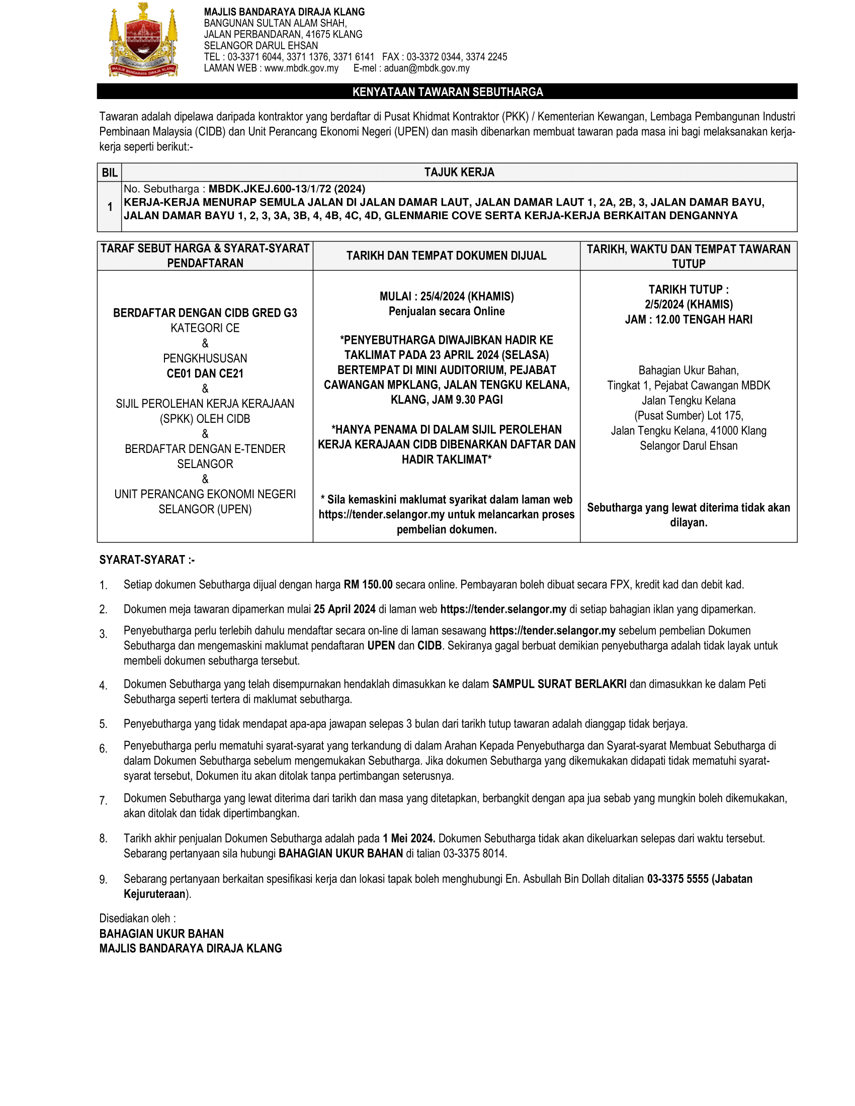 KERJA-KERJA MENURAP SEMULA JALAN DI JALAN DAMAR LAUT, JALAN DAMAR LAUT 1, 2A, 2B, 3, JALAN DAMAR BAYU, JALAN DAMAR BAYU 1, 2, 3, 3A, 3B, 4, 4B, 4C, 4D, GLENMARIE COVE SERTA KERJA-KERJA BERKAITAN DENGANNYA