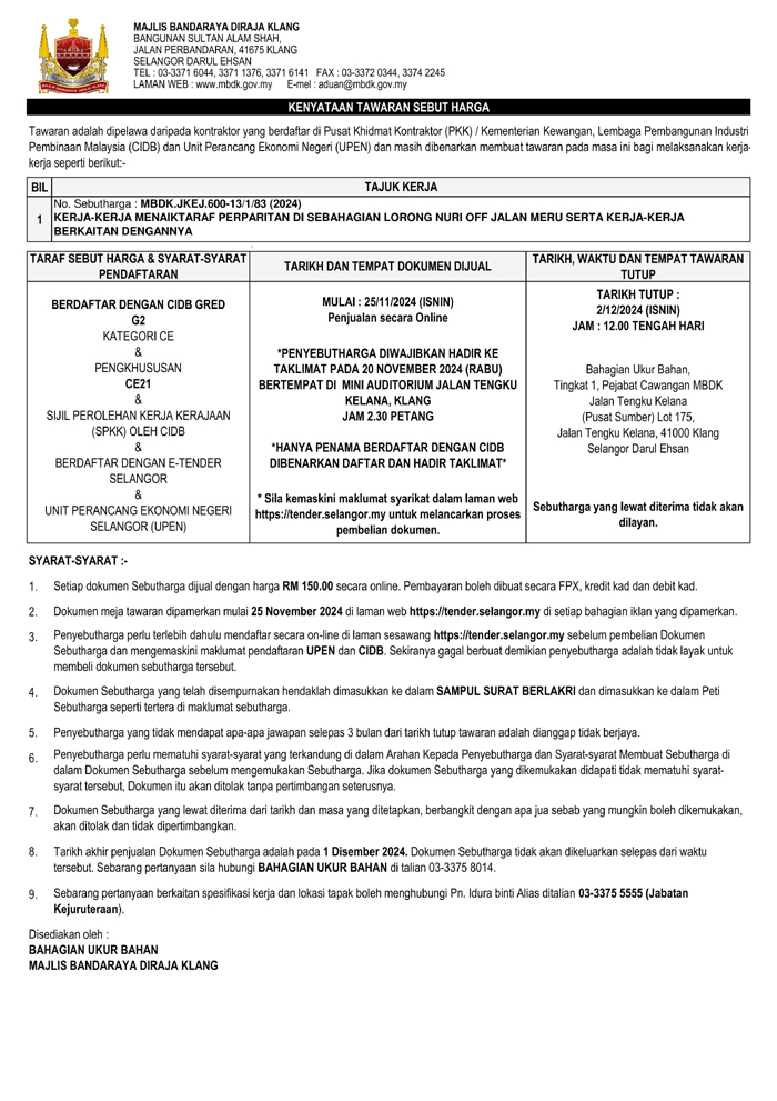 KERJA-KERJA MENAIKTARAF PERPARITAN DI SEBAHAGIAN LORONG NURI OFF JALAN MERU SERTA KERJA-KERJA BERKAITAN DENGANNYA