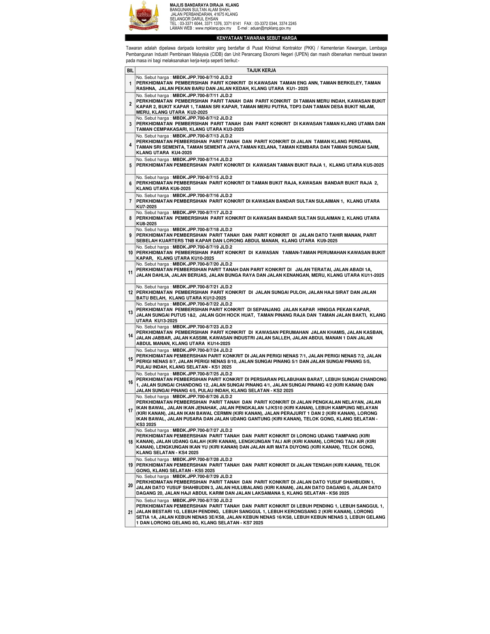 PERKHIDMATAN PEMBERSIHAN PARIT KONKRIT DI KAWASAN KLANG UTARA DAN KLANG SELATAN