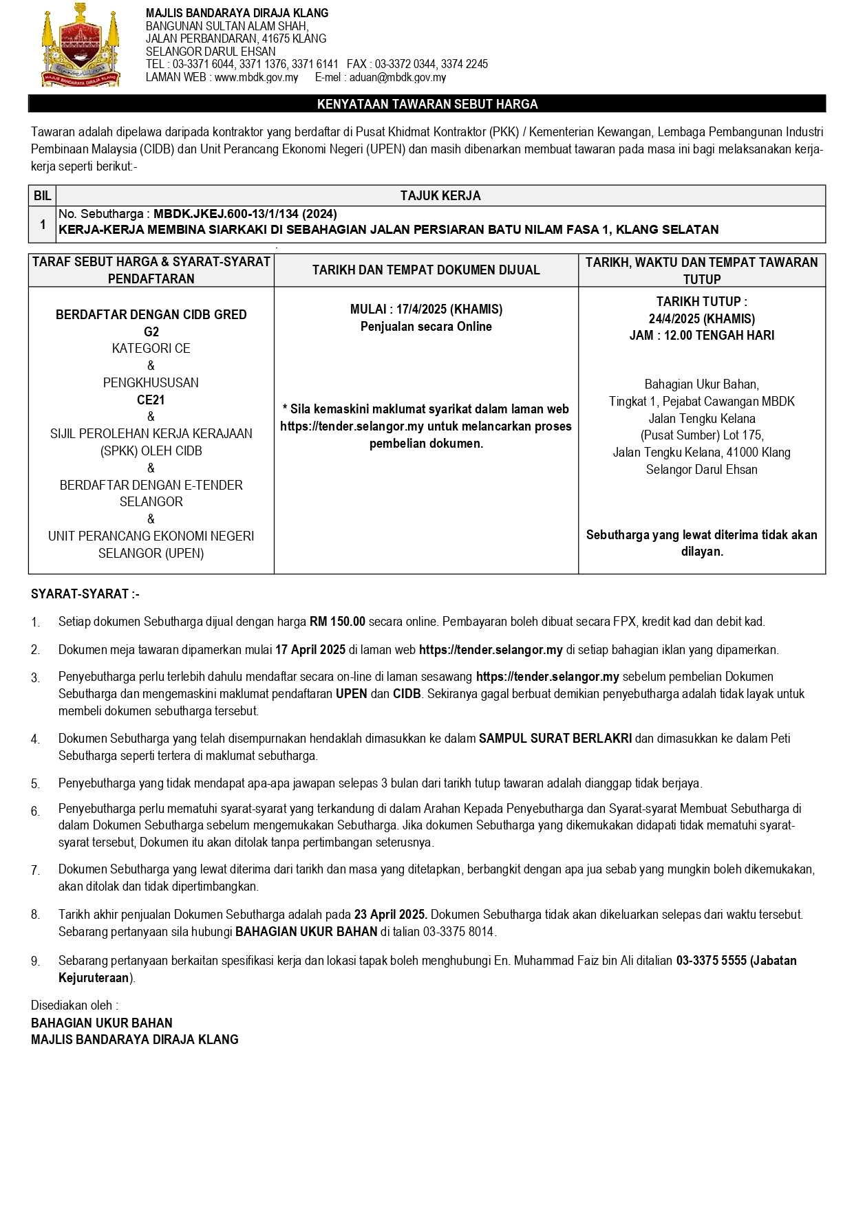 KERJA-KERJA MEMBINA SIARKAKI DI SEBAHAGIAN JALAN PERSIARAN BATU NILAM FASA 1, KLANG SELATAN