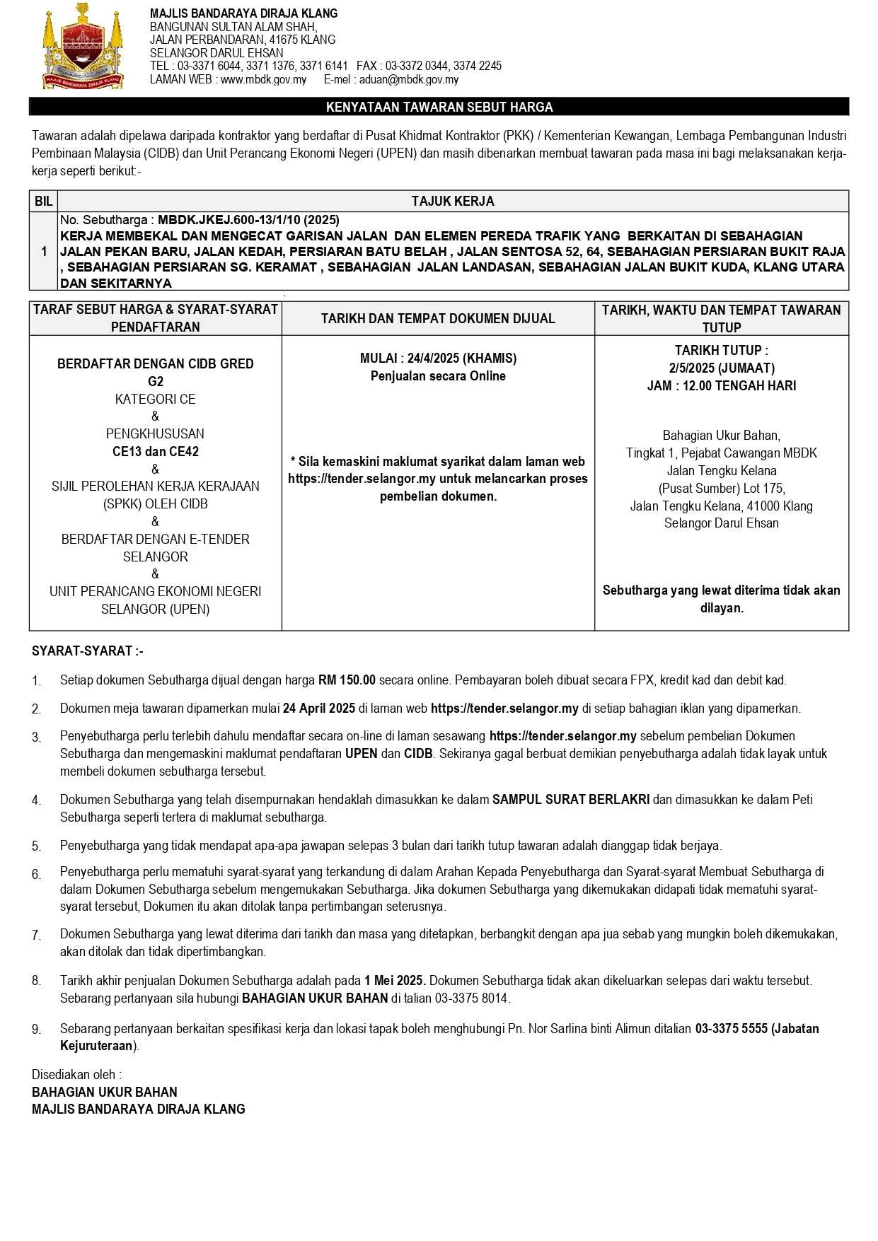 KERJA MEMBEKAL DAN MENGECAT GARISAN JALAN  DAN ELEMEN PEREDA TRAFIK YANG  BERKAITAN