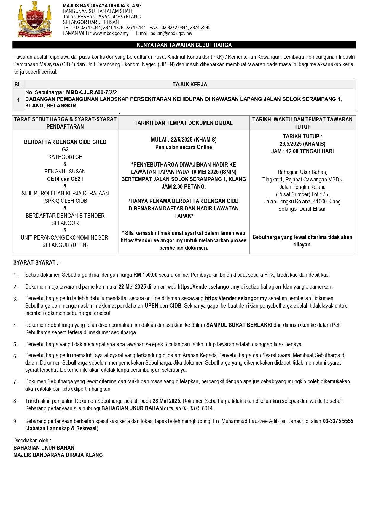 CADANGAN PEMBANGUNAN LANDSKAP PERSEKITARAN KEHIDUPAN DI KAWASAN LAPANG JALAN SOLOK SERAMPANG 1, KLANG, SELANGOR