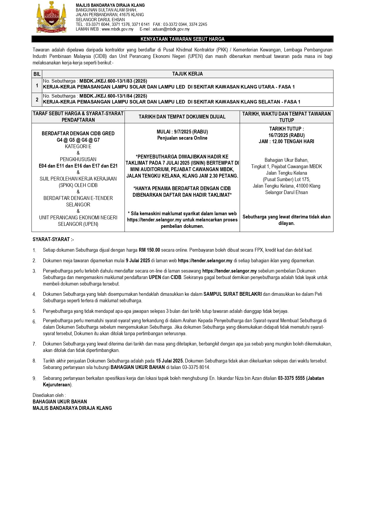 KERJA-KERJA PEMASANGAN LAMPU SOLAR DAN LAMPU LED
