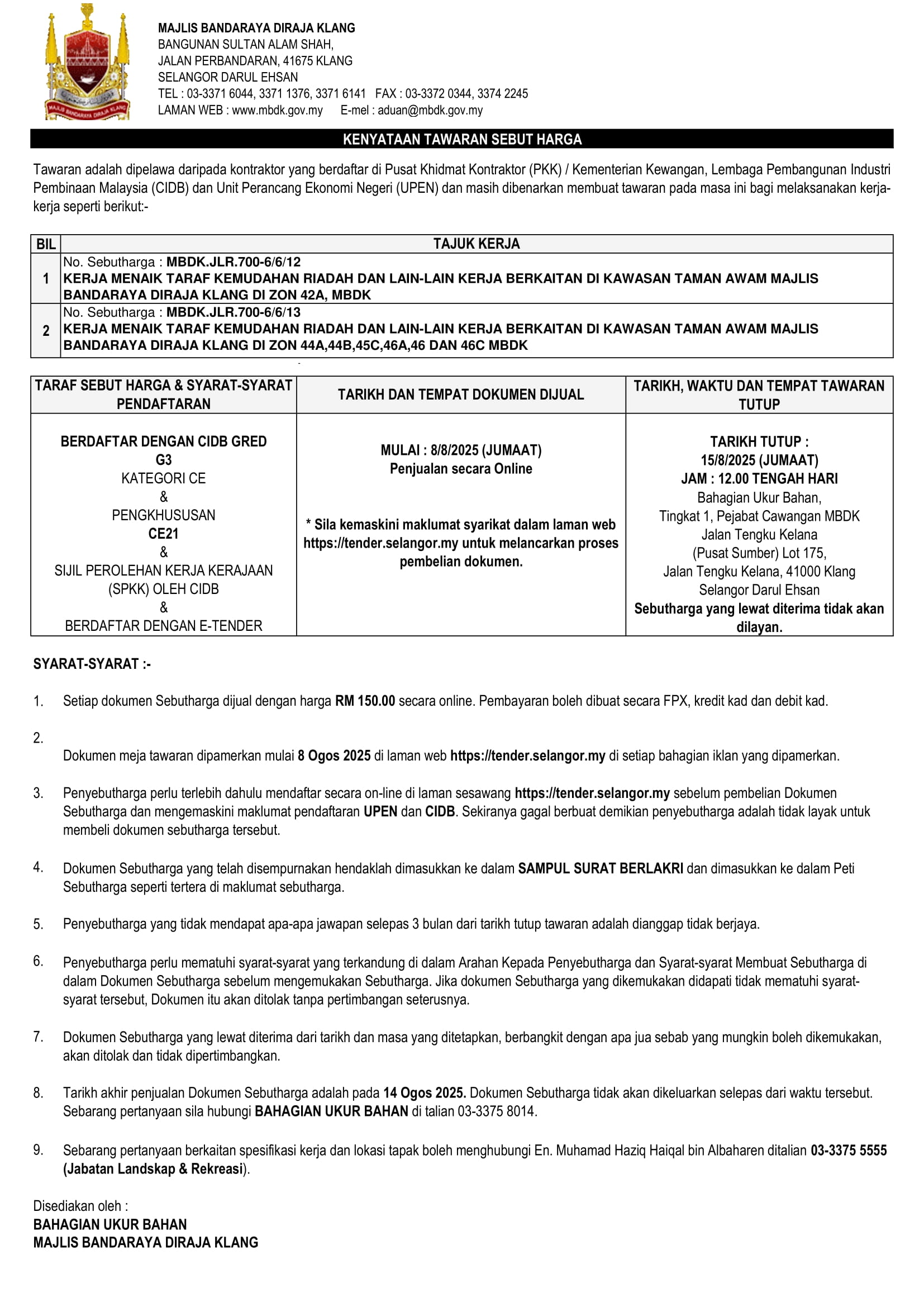KERJA MENAIK TARAF KEMUDAHAN RIADAH DAN LAIN-LAIN KERJA BERKAITAN 