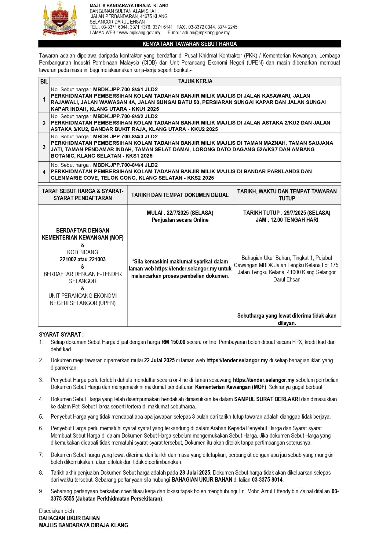 PERKHIDMATAN PEMBERSIHAN KOLAM TADAHAN BANJIR