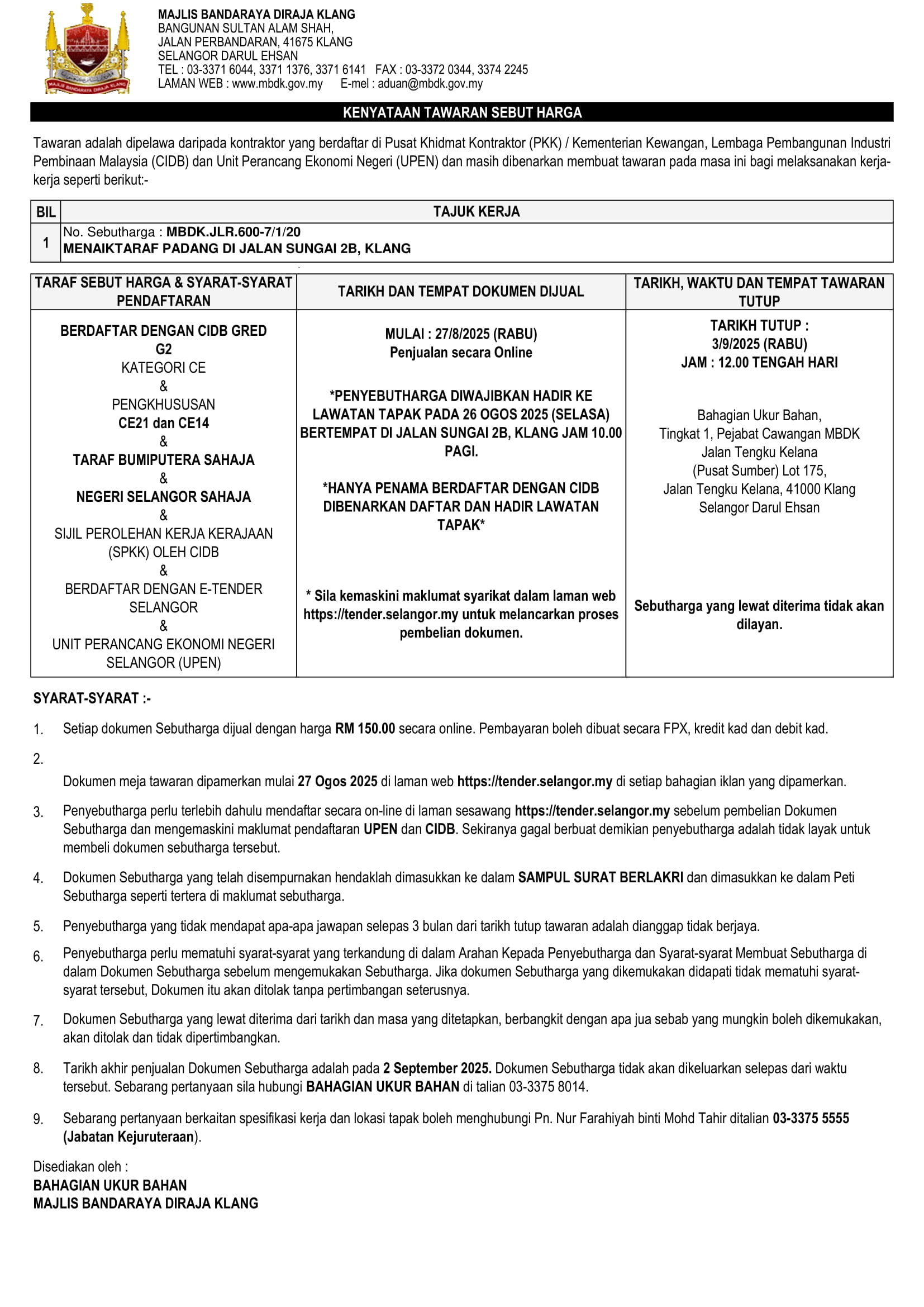 MENAIKTARAF PADANG DI JALAN SUNGAI 2B, KLANG