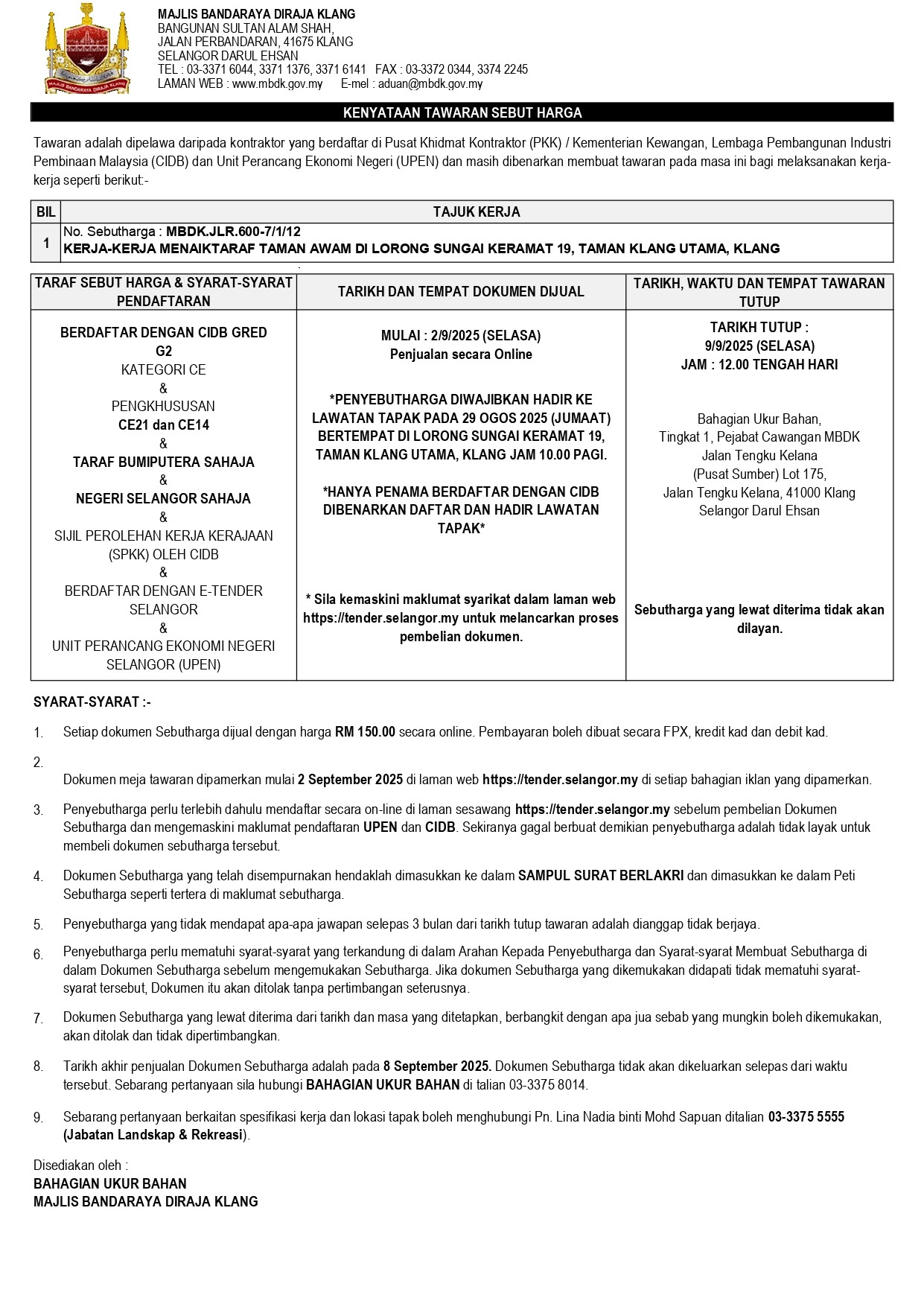 KERJA-KERJA MENAIKTARAF TAMAN AWAM DI LORONG SUNGAI KERAMAT 19, TAMAN KLANG UTAMA, KLANG