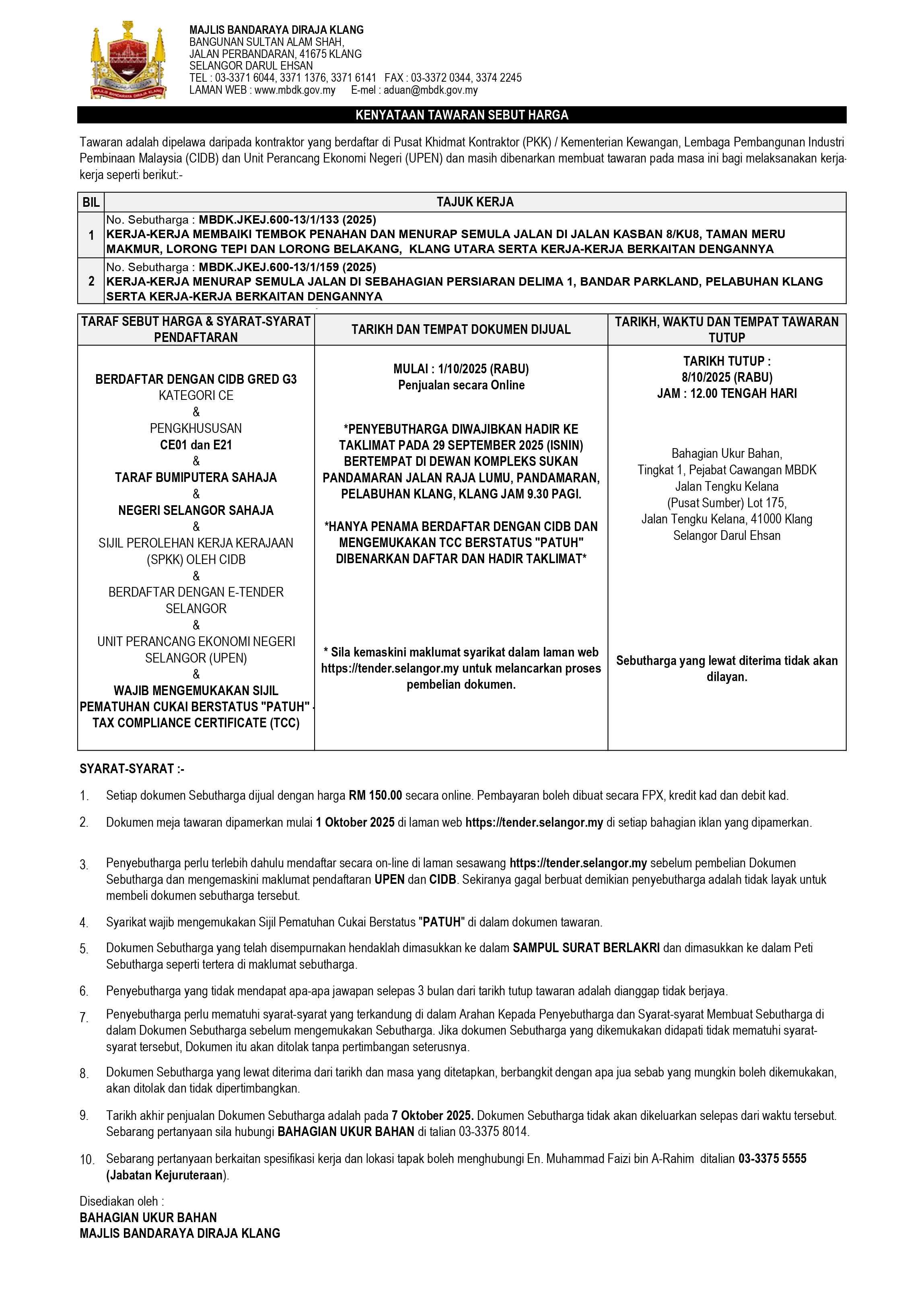 KERJA-KERJA MEMBAIKI TEMBOK PENAHAN DAN MENURAP SEMULA JALAN PARKLAND, TAMAN MAKMUR G3