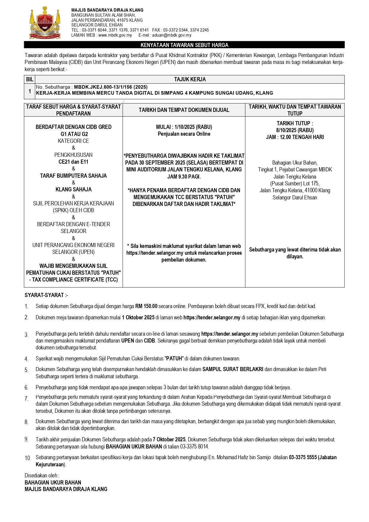 KERJA-KERJA MEMBINA MERCU TANDA DIGITAL DI SIMPANG 4 KAMPUNG SUNGAI UDANG, KLANG