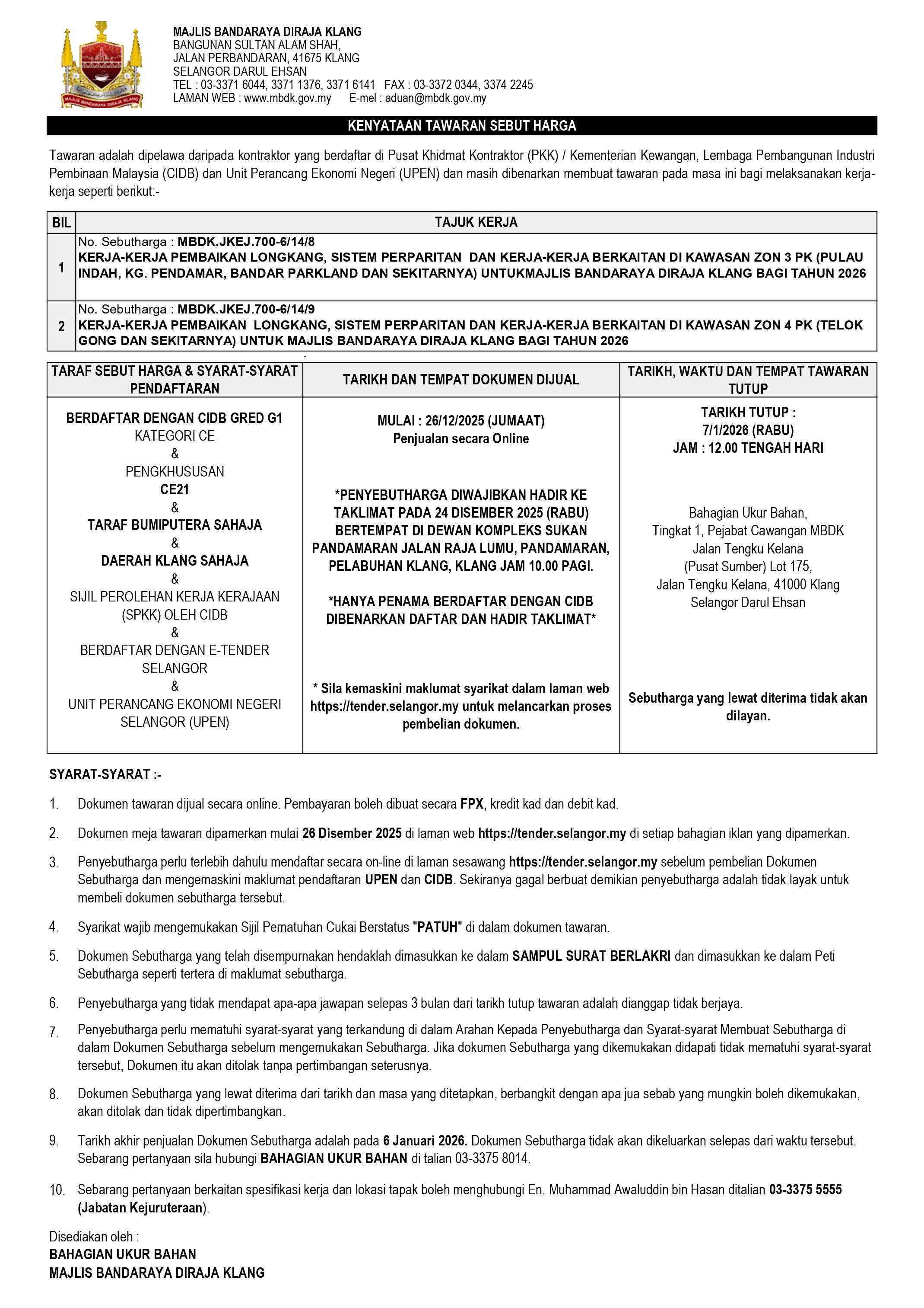 KERJA-KERJA PEMBAIKAN LONGKANG, SISTEM PERPARITAN  DAN KERJA-KERJA BERKAITAN