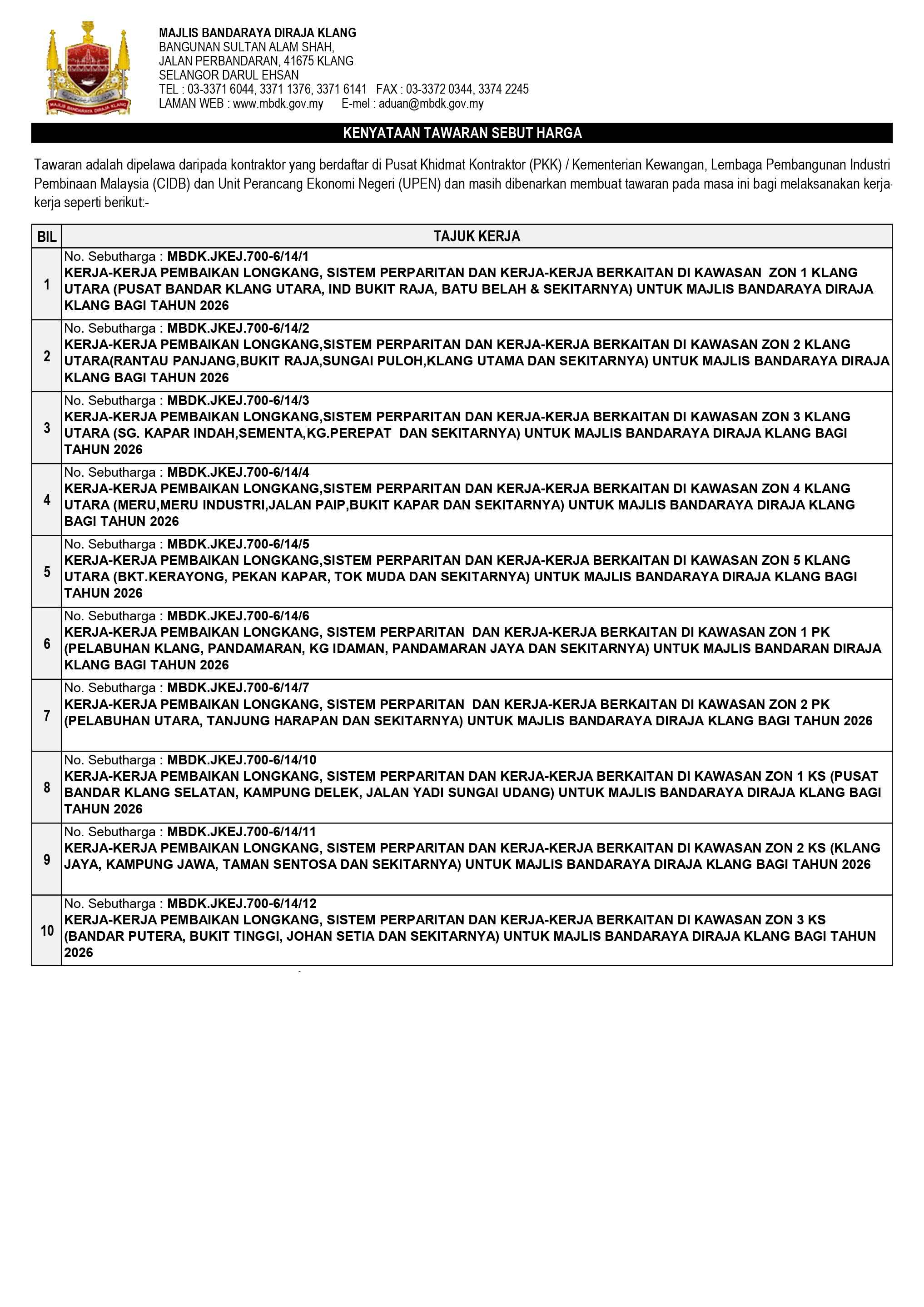 KERJA-KERJA PEMBAIKAN LONGKANG, SISTEM PERPARITAN DAN KERJA-KERJA BERKAITAN DI KAWASAN KLANG UTARA