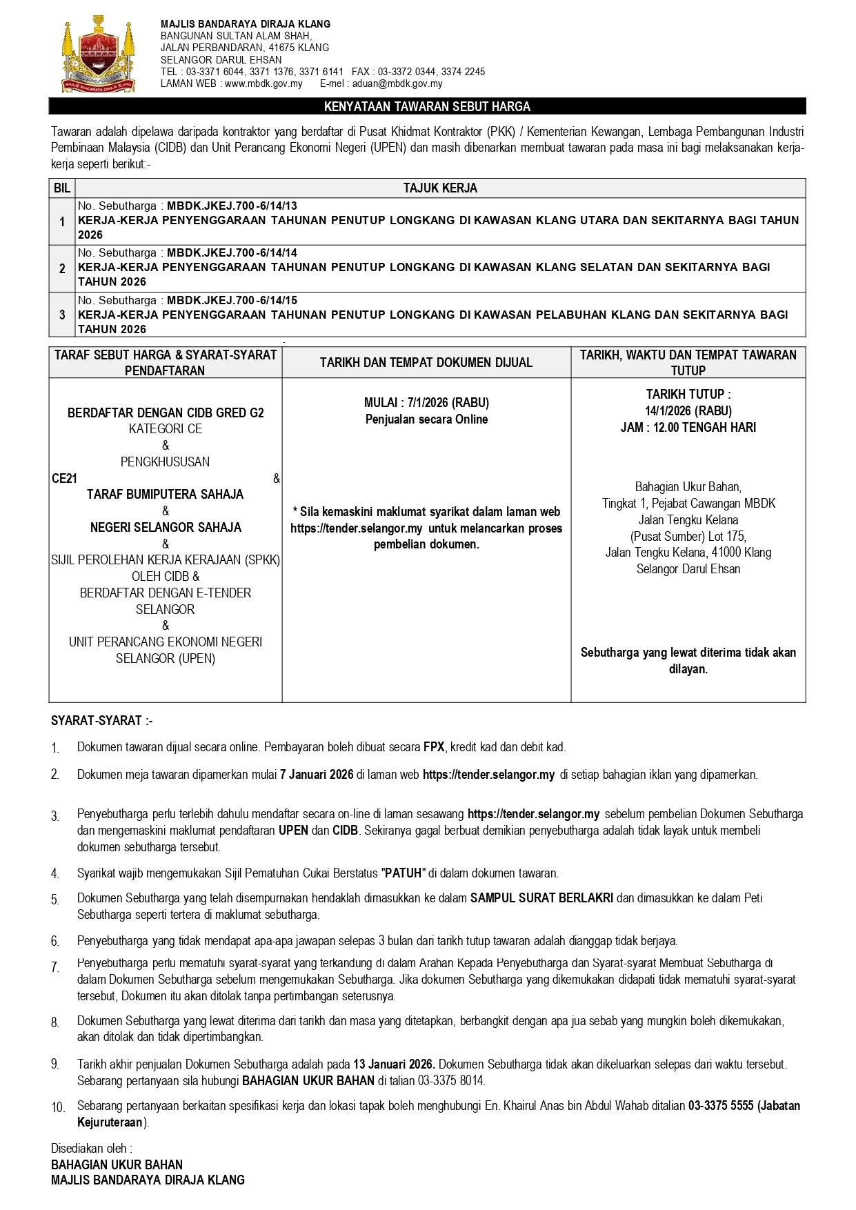 KERJA-KERJA PENYENGGARAAN TAHUNAN PENUTUP LONGKANG