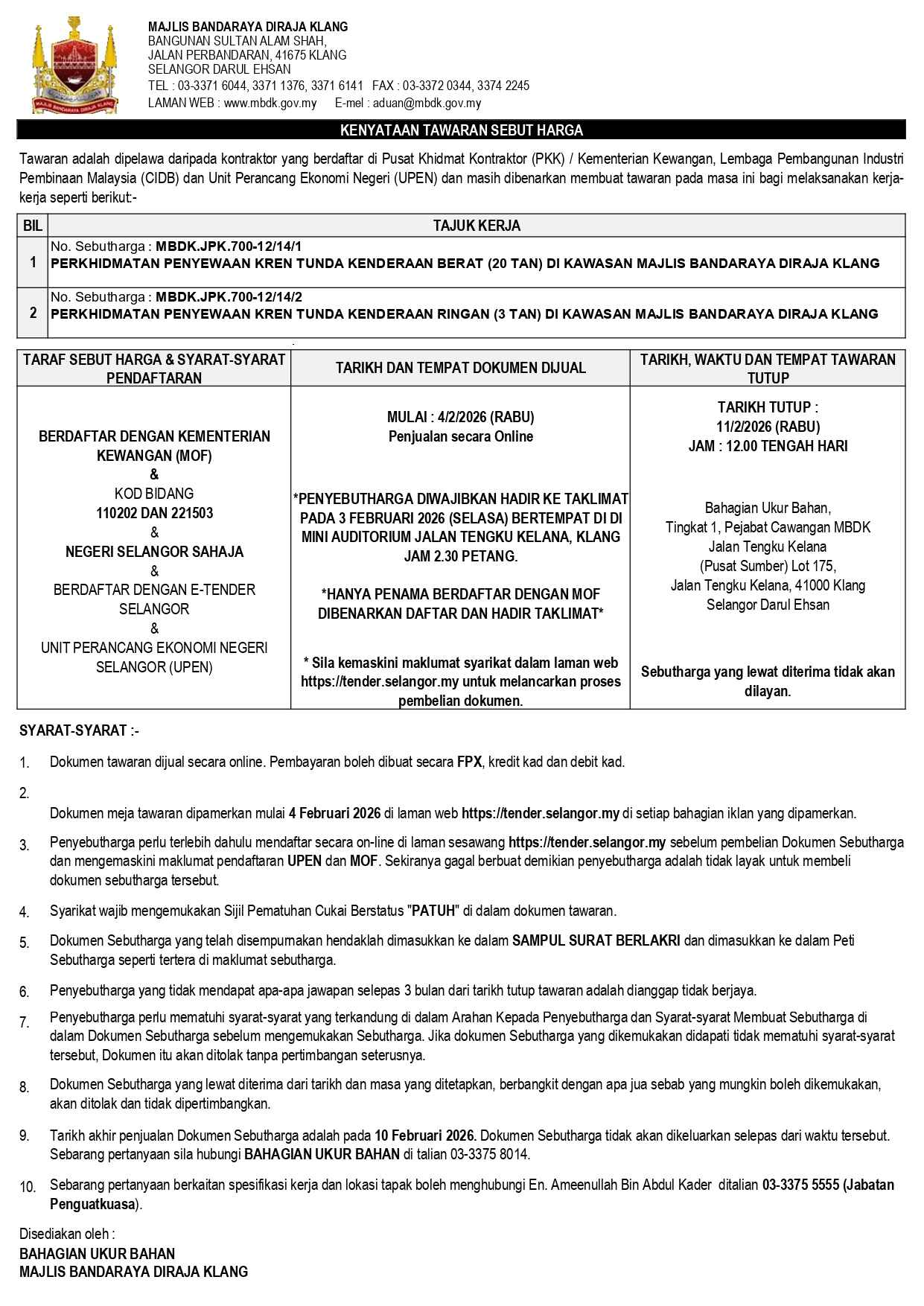 PERKHIDMATAN PENYEWAAN KREN TUNDA KENDERAAN BERAT DAN RINGAN