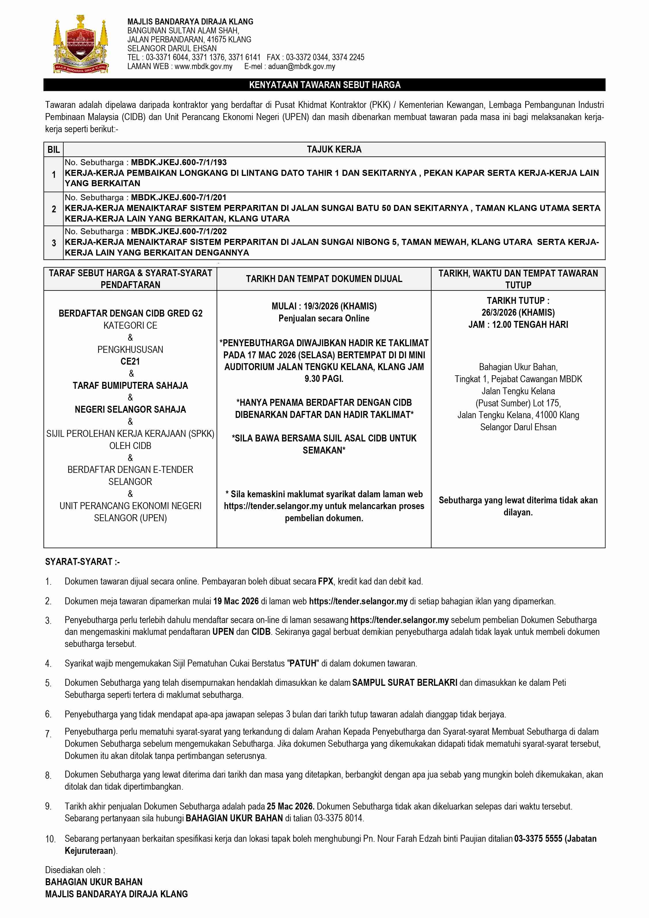 KERJA-KERJA PEMBAIKAN LONGKANG DAN MENAIKTARAF SISTEM PERPARITAN SERTA KERJA-KERJA LAIN YANG BERKAITAN DENGANNYA (GRED G2)