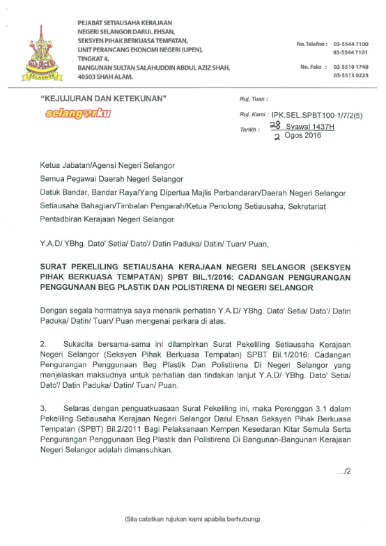 Pelaksanaan Kempen Bebas Plastik Negeri Selangor