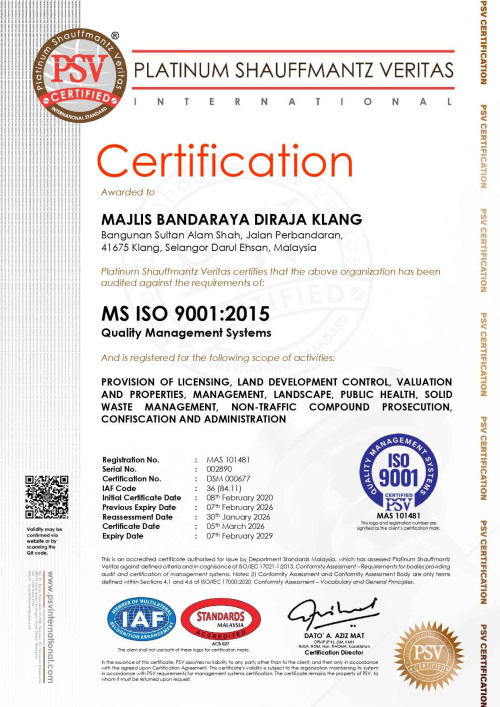 certificate for the quality management system (qms) ms iso 9001:2015 by platinum shauffmantz veritas (psv)