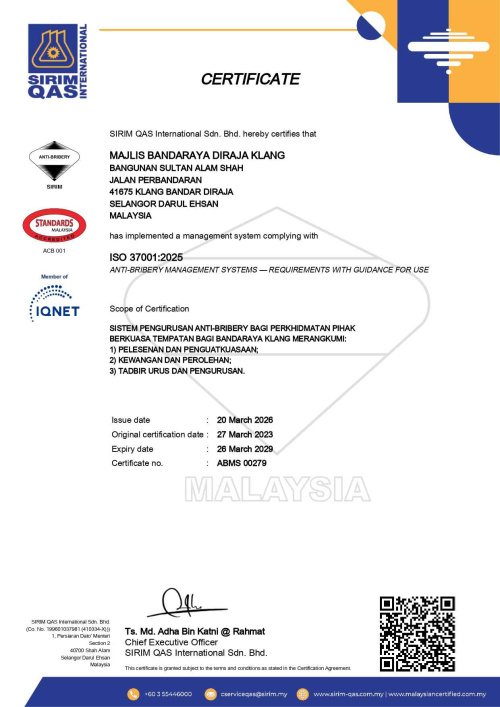SIJIL BAGI SISTEM PENGURUSAN ANTI RASUAH (SPAR) MS ISO 37001:2025