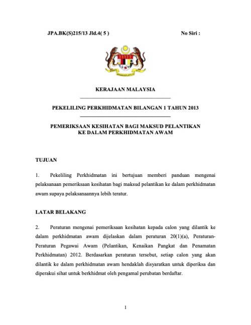 Pekeliling Perkhidmatan Bilangan 1 Tahun 2013