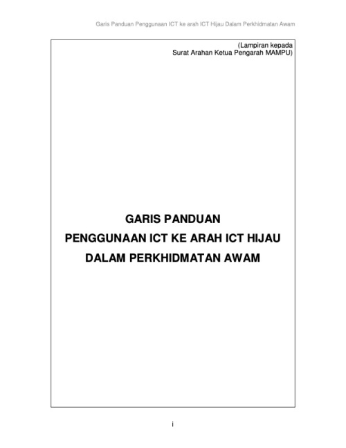 Garis Panduan Penggunaan ICT ke arah ICT Hijau dalam Perkhidmatan Awam (terbitan 2010)