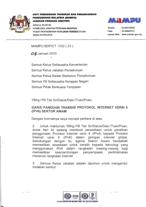  Garis Panduan Transisi Protokol Internet Versi 6 (IPV6) Sektor Awam