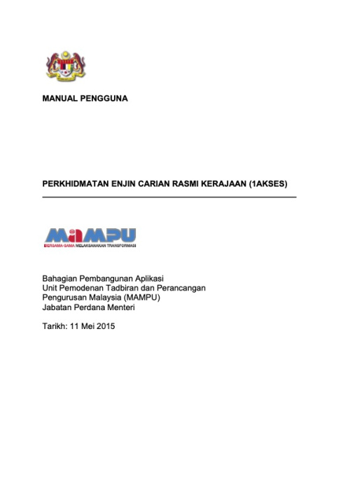 Manual Pengguna Perkhidmatan Enjin Carian Rasmi Kerajaan 1Akses