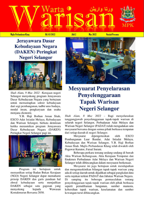 Warta Warisan Jilid 2 Edisi 3 (Mac 2022)