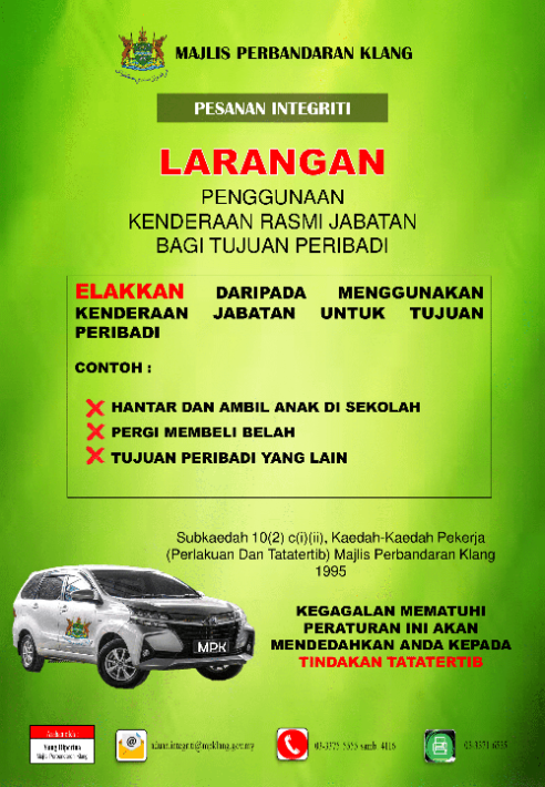 Larangan Penggunaan Kenderaan Rasmi Jabatan