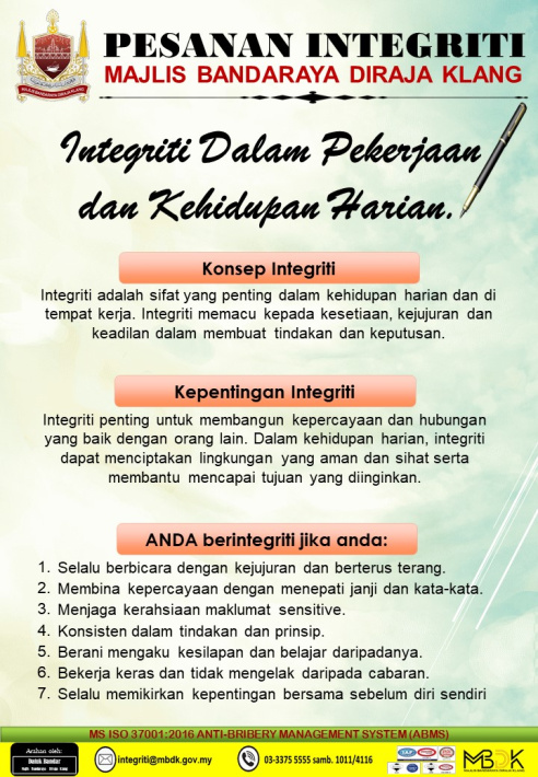 INTEGRITI DALAM PEKERJAAN DAN KEHIDUPAN HARIAN
