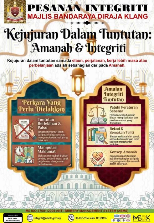 poster kejujuran dalam tuntutan : amanah dan integriti