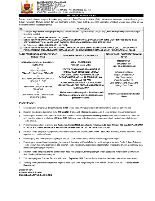 KERJA-KERJA MENAIKTARAF LAMPU JALAN JENIS KONVENSIONAL (HPSV) DI PERSIARAN HAMZAH ALANG DAN DAN MEMBEKAL & MEMASANG LAMPU JALAN JENIS SMART LIGHT EMITTED DIODE (LED) DI SEBAHAGIAN PERSIARAN RAJA MUDA MUSA