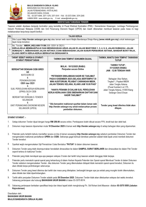 KERJA-KEJA MEMBAIKPULIH DAN MENINGGIKAN ARAS JALAN DI JALAN MAKYONG 1, 3, 4, 5, 6, JALAN SUMAZAU, JALAN SUMAZAU 1, SEBAHAGIAN JALAN ASTAKA 2 DAN SEBAHAGIAN JALAN SUSUR PERSIARAN ASTANA, BANDAR BUKIT RAJA, KLANG SERTA KERJA-KERJA BERKAITAN DENGANNYA