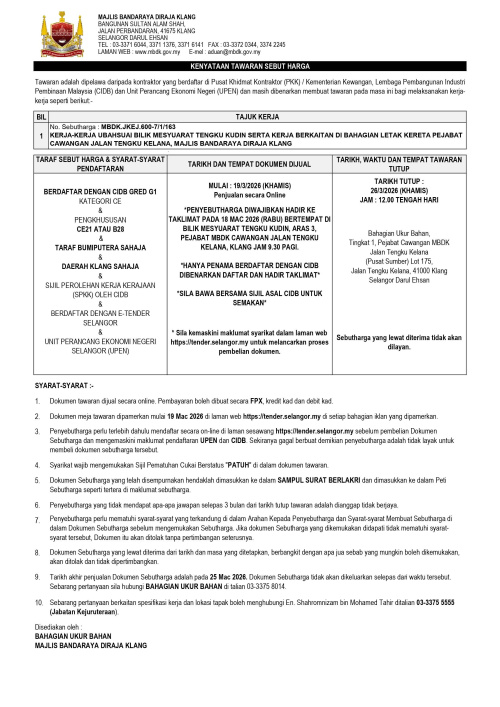 IKLAN SEBUT HARGA GRED G1