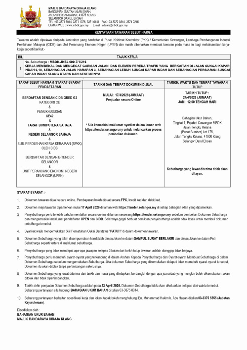 kerja membekal dan mengecat garisan jalan dan elemen pereda trafik yang berkaitan