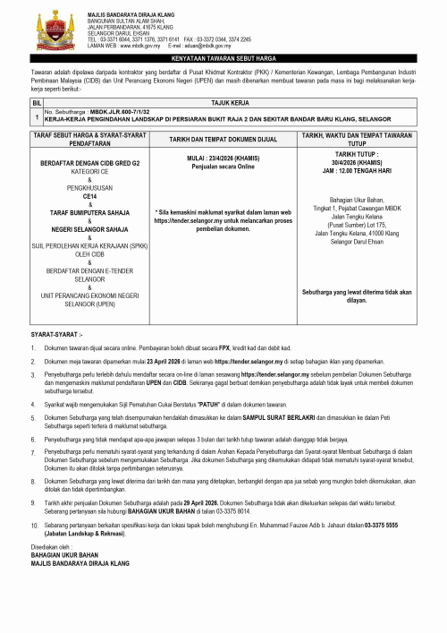 kerja-kerja pengindahan landskap di persiaran bukit raja 2 dan sekitar bandar baru klang, selangor